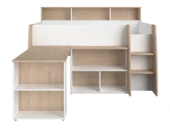 Vente-unique Lit combiné 90 x 200 cm avec bureau et rangements - Blanc et naturel - APOLINO Online