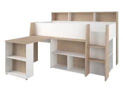 Vente-unique Lit combiné 90 x 200 cm avec bureau et rangements - Blanc et naturel - APOLINO Online