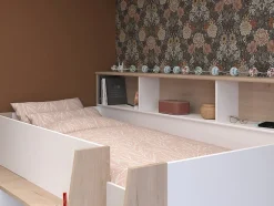 Vente-unique Lit combiné 90 x 200 cm avec bureau et rangements - Blanc et naturel - APOLINO Online
