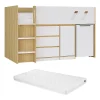 Enfant Vente-unique Lit combiné 90 x 190 cm avec bureau et rangements - Coloris : Naturel et blanc + Matelas - SAGITI