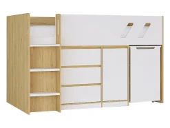 Enfant Vente-unique Lit combiné 90 x 190 cm avec bureau et rangements - Coloris : Naturel et blanc + Matelas - SAGITI