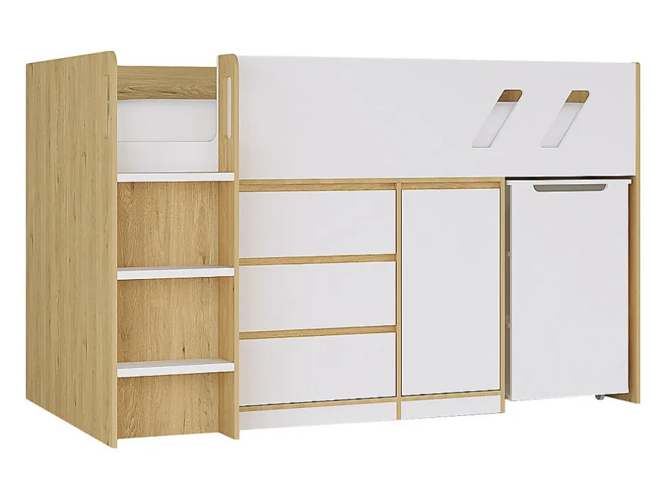 Enfant Vente-unique Lit combiné 90 x 190 cm avec bureau et rangements - Coloris : Naturel et blanc + Matelas - SAGITI
