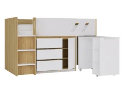Enfant Vente-unique Lit combiné 90 x 190 cm avec bureau et rangements - Coloris : Naturel et blanc + Matelas - SAGITI