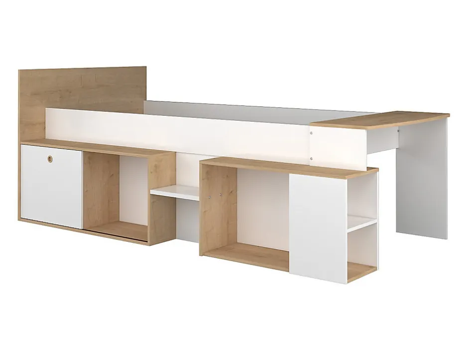 Enfant Vente-unique Lit combiné 90 x 200 cm avec bureau et rangements - Blanc et naturel - PALOMA