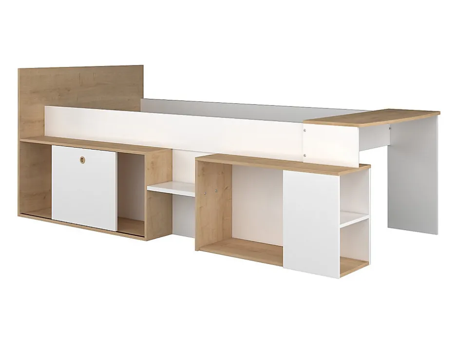 Enfant Vente-unique Lit combiné 90 x 200 cm avec bureau et rangements - Blanc et naturel - PALOMA