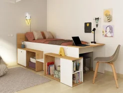 Enfant Vente-unique Lit combiné 90 x 200 cm avec bureau et rangements - Blanc et naturel - PALOMA