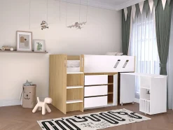 Enfant Vente-unique Lit combiné 90 x 190 cm avec bureau et rangements - Coloris : Naturel et blanc - SAGITI
