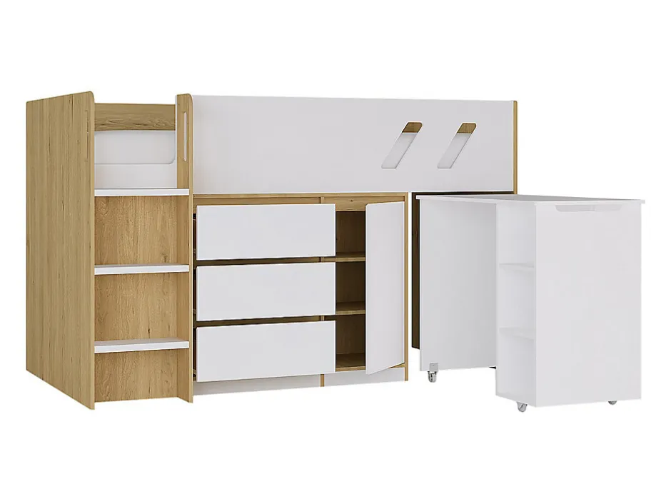 Enfant Vente-unique Lit combiné 90 x 190 cm avec bureau et rangements - Coloris : Naturel et blanc - SAGITI