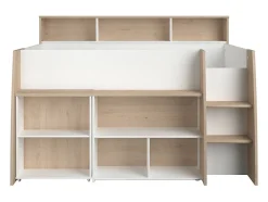 Enfant Vente-unique Lit combiné 90 x 200 cm avec bureau et rangements - Blanc et naturel + Matelas - APOLINO