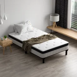 Teeno Lit combiné avec matelas à ressorts et cadre de lit en fer, 18 cm d'épaisseur, 90 x 190 cm, 6 pieds.