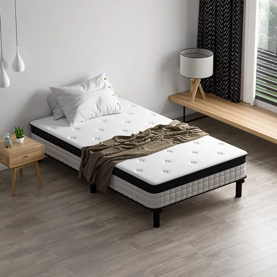 Teeno Lit combiné avec matelas à ressorts et cadre de lit en fer, 18 cm d'épaisseur, 90 x 190 cm, 6 pieds.