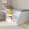IDMarket Lit combiné avec sommier, bureau et rangement LEOPOLD 90 x 190 cm blanc