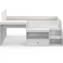 IDMarket Lit combiné avec sommier, bureau et rangement LEOPOLD 90 x 190 cm blanc