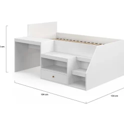 IDMarket Lit combiné avec sommier, bureau et rangement LEOPOLD 90 x 190 cm blanc