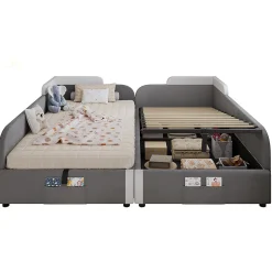 Enfant Blackcolors Lit combiné enfant 90x200 cm x2, hydraulique, sac rangement, contreplaqué - gris