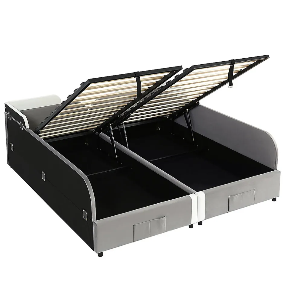 Enfant Blackcolors Lit combiné enfant 90x200 cm x2, hydraulique, sac rangement, contreplaqué - gris
