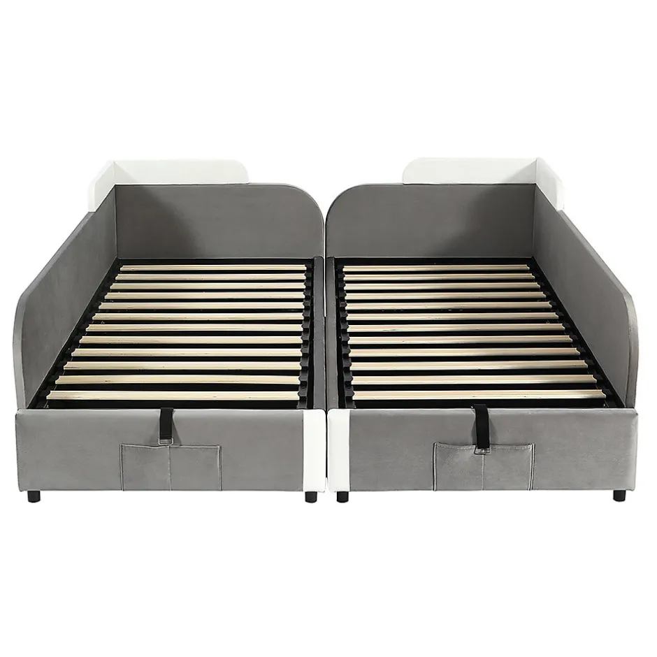Enfant Blackcolors Lit combiné enfant 90x200 cm x2, hydraulique, sac rangement, contreplaqué - gris