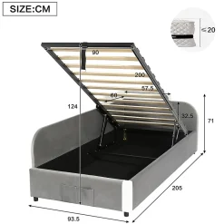 Enfant Blackcolors Lit combiné enfant 90x200 cm x2, hydraulique, sac rangement, contreplaqué - gris