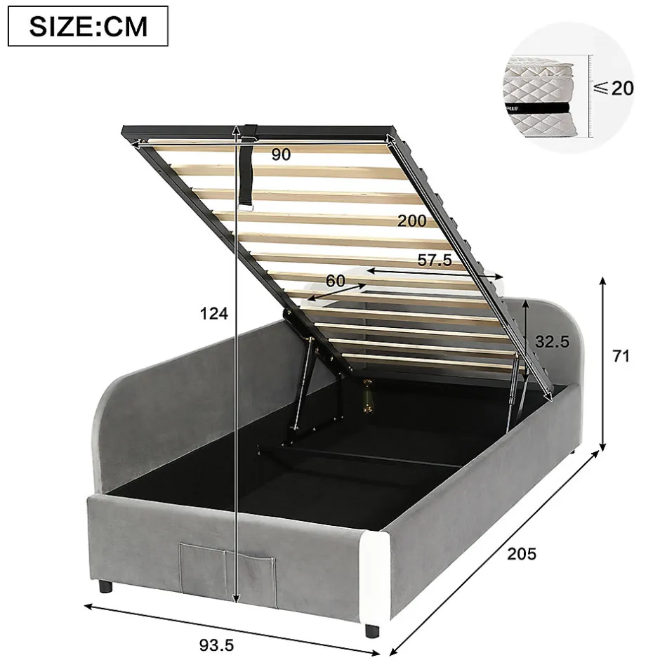 Enfant Blackcolors Lit combiné enfant 90x200 cm x2, hydraulique, sac rangement, contreplaqué - gris