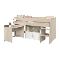 Parisot Lit combiné enfant ZOLA 90x200 cm - 2 portes - Avec bureau - Décor acacia clair et blanc - L 206,3 x H 110 x P 114/183 cm - PA New