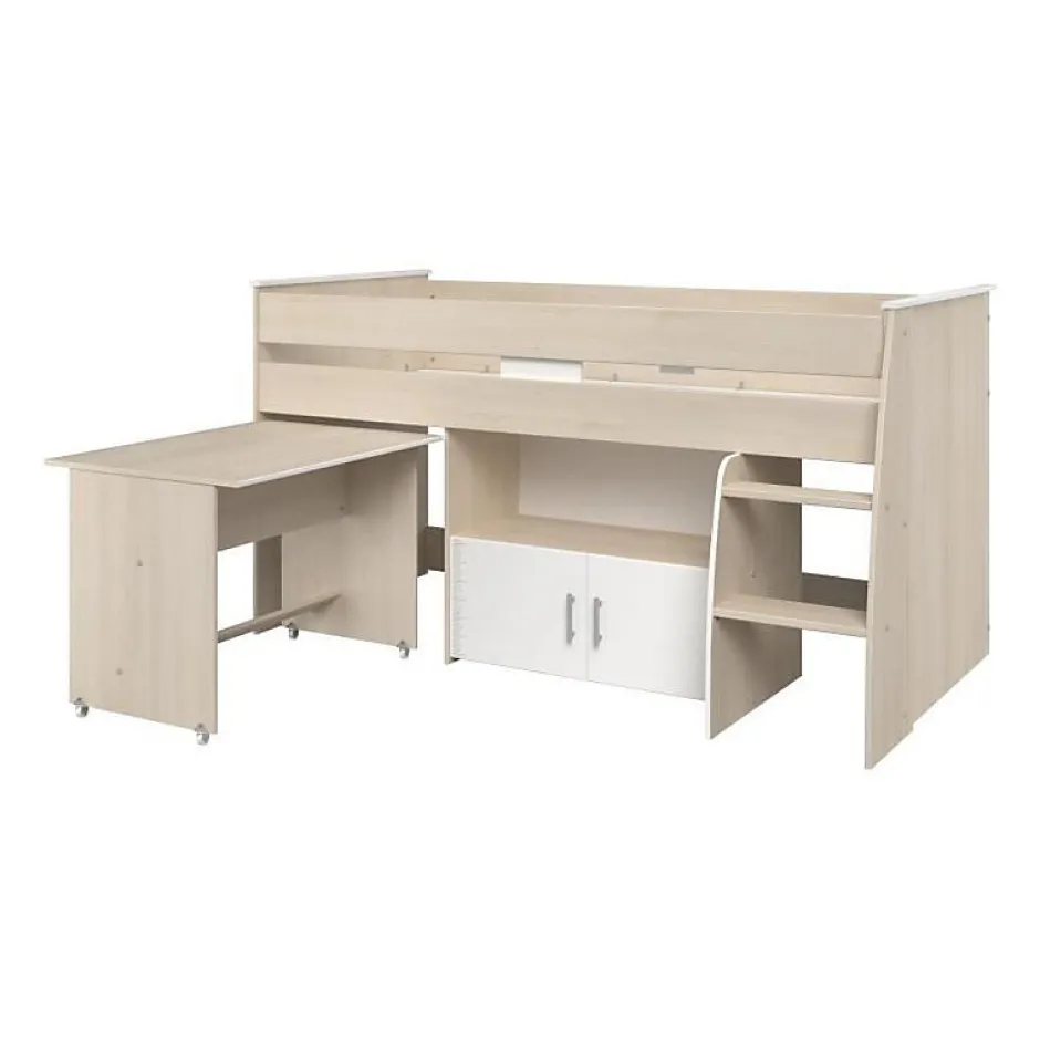 Parisot Lit combiné enfant ZOLA 90x200 cm - 2 portes - Avec bureau - Décor acacia clair et blanc - L 206,3 x H 110 x P 114/183 cm - PA New