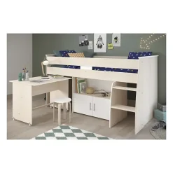 Parisot Lit combiné enfant ZOLA 90x200 cm - 2 portes - Avec bureau - Décor acacia clair et blanc - L 206,3 x H 110 x P 114/183 cm - PA New