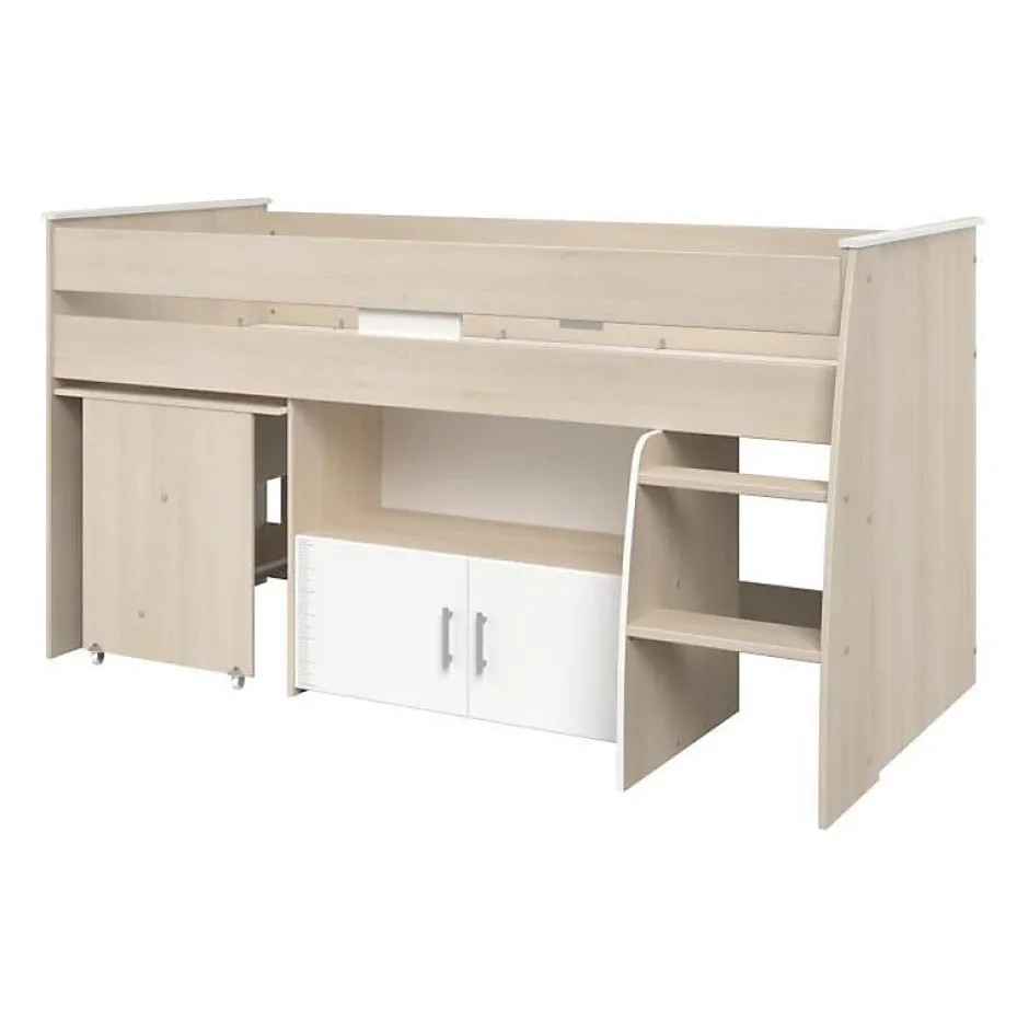 Parisot Lit combiné enfant ZOLA 90x200 cm - 2 portes - Avec bureau - Décor acacia clair et blanc - L 206,3 x H 110 x P 114/183 cm - PA New