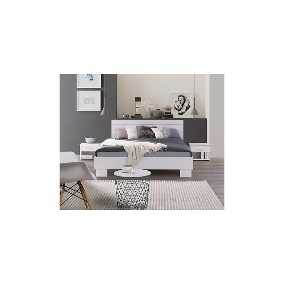 Meublorama Lit COMO 2 places 160x200 cm avec sommier Coloris blanc Sale
