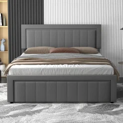 Concept Usine Lit contemporain avec coffre de rangement 140x190cm en velours gris - NASHVILLE Discount