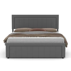 Concept Usine Lit contemporain avec coffre de rangement 140x190cm en velours gris - NASHVILLE Discount