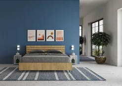 Ityhome Lit conteneur Ankel 160x200 avec tête de lit droite et lattes en chêne