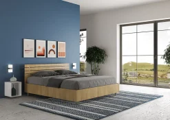 Ityhome Lit conteneur Ankel 160x200 avec tête de lit droite et lattes en chêne