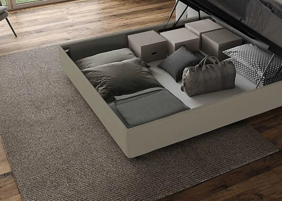 Ityhome Lit conteneur Sommier capitonné 200x200 simili cuir cappuccino Azelia Sale