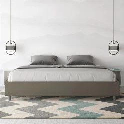 Ityhome Lit conteneur Sommier capitonné 200x200 simili cuir cappuccino Azelia Sale