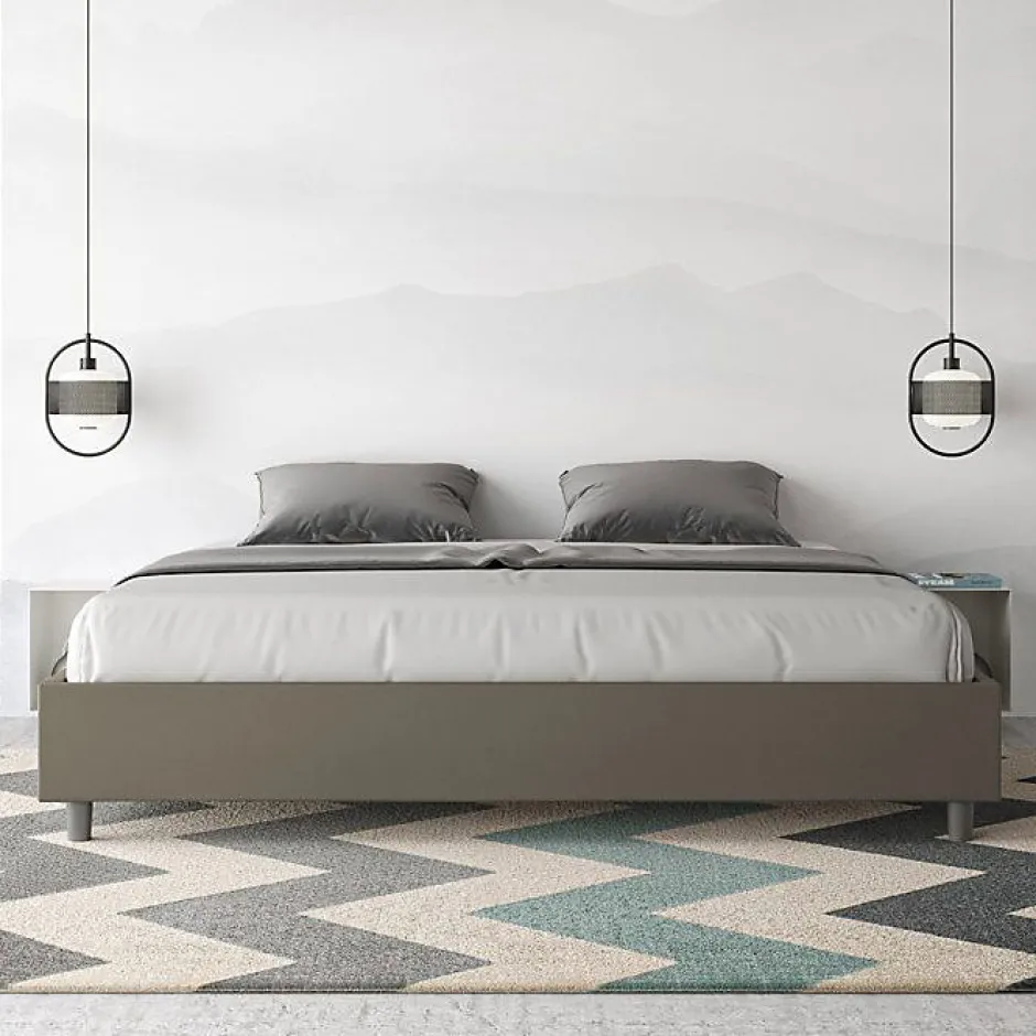 Ityhome Lit conteneur Sommier capitonné 200x200 simili cuir cappuccino Azelia Sale