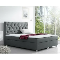 Mobilier1 Lit continental Baltimore 112, Double, Gris, Tissu, Disponible Clearance