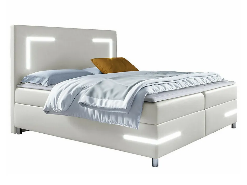 Mobilier1 Lit continental Baltimore 173, Double, Blanc, Faux cuir, Disponible