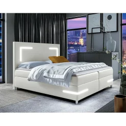Mobilier1 Lit continental Baltimore 173, Double, Blanc, Faux cuir, Disponible