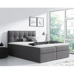 Mobilier1 Lit continental Baltimore 128, Unique, Gris, Tissu, Disponible