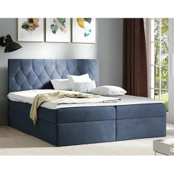 Mobilier1 Lit continental Baltimore 159, Double, Bleu, Tissu, Disponible Online