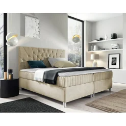 Mobilier1 Lit continental Baltimore 175, Double, Brun clair, Tissu, Disponible