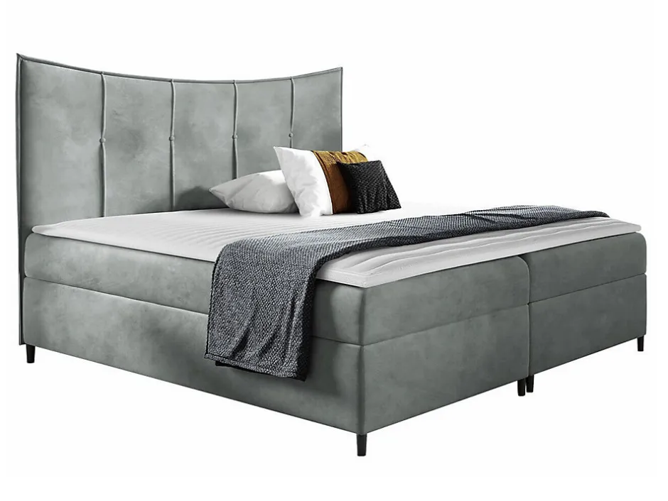 Mobilier1 Lit continental Baltimore 178, Double, Gris, Tissu, Disponible