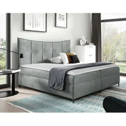 Mobilier1 Lit continental Baltimore 178, Double, Gris, Tissu, Disponible