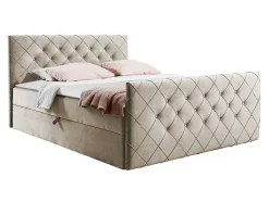 Mobilier1 Lit continental Baltimore 158, Double, Brun clair, Tissu, Disponible Clearance