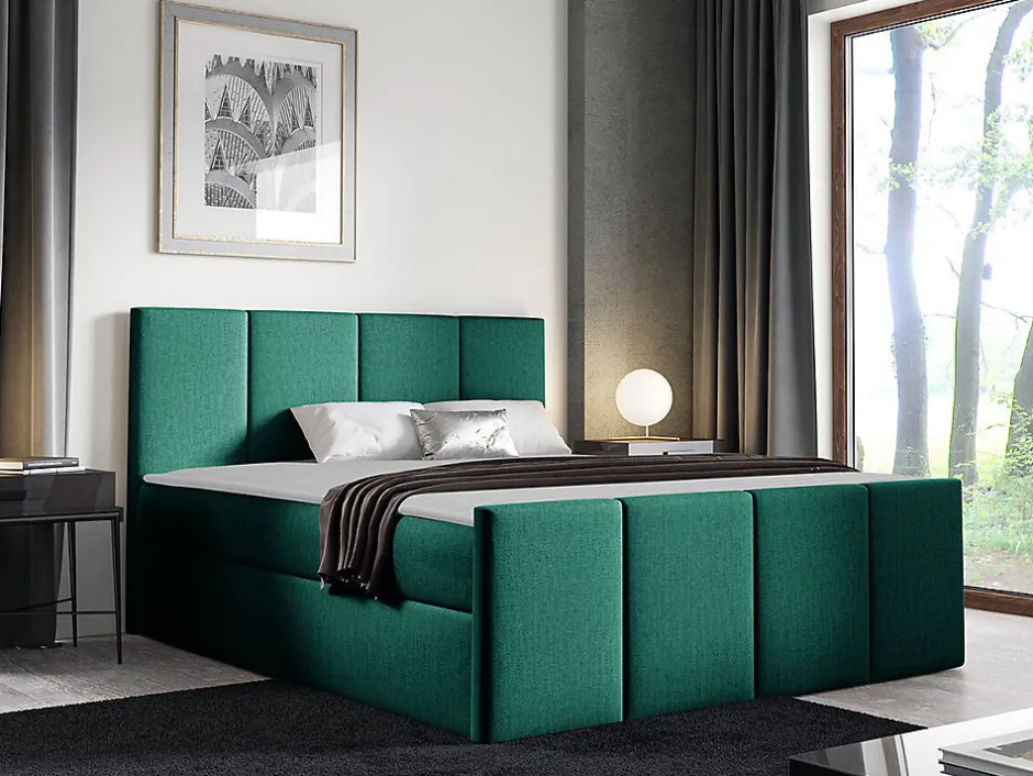 Mobilier1 Lit continental Baltimore 154, Double, Vert, Tissu, Disponible Sale