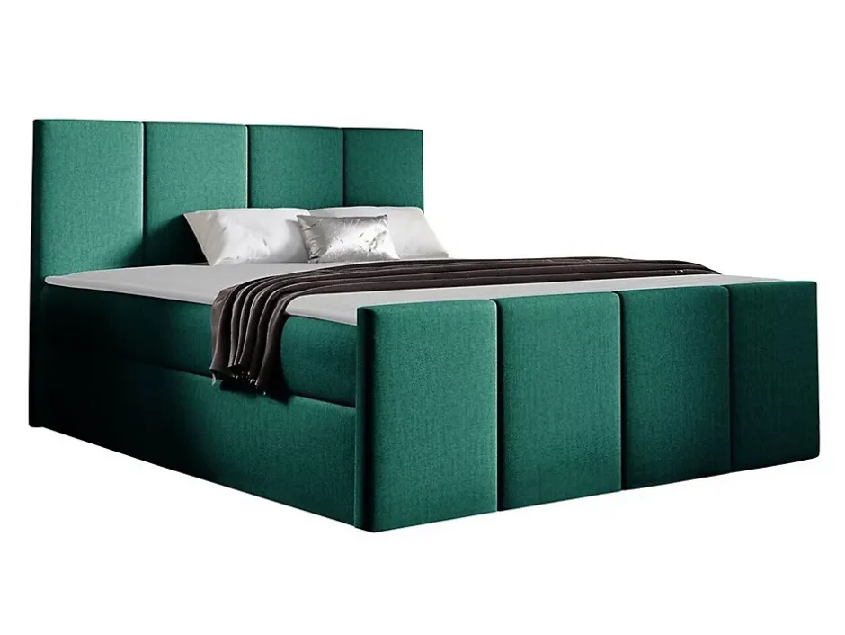 Mobilier1 Lit continental Baltimore 154, Double, Vert, Tissu, Disponible Sale
