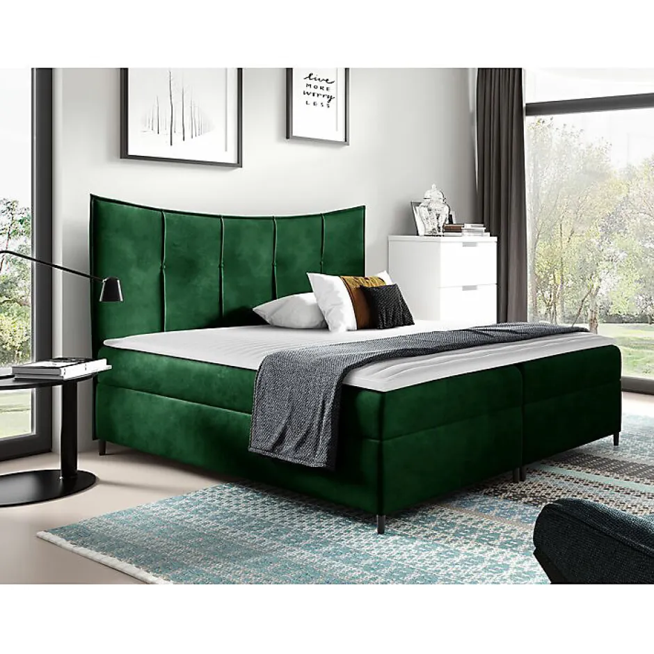 Mobilier1 Lit continental Baltimore 178, Unique, Vert, Tissu, Disponible Clearance