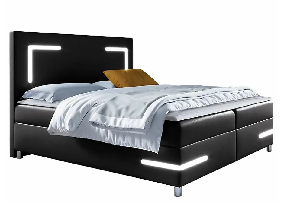 Mobilier1 Lit continental Baltimore 173, Unique, Noir, Faux cuir, Disponible Discount