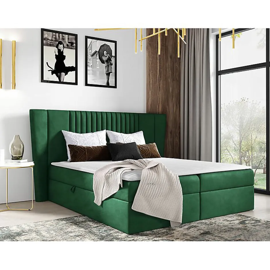 Mobilier1 Lit continental Baltimore 184, Unique, Vert, Tissu, Disponible