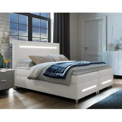 Mobilier1 Lit continental Baltimore 174, Double, Blanc, Faux cuir, Disponible